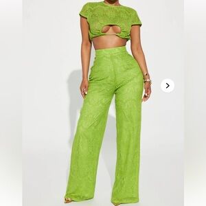 Two piece. Candid Moment Crochet Pant Set - Green